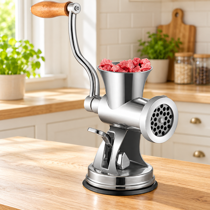 Manual Meat Grinder with Suction Base and Sausage Attachments
