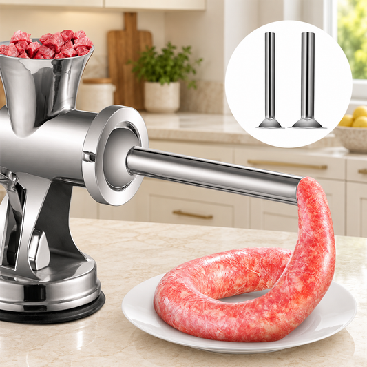 Manual Meat Grinder with Suction Base and Sausage Attachments