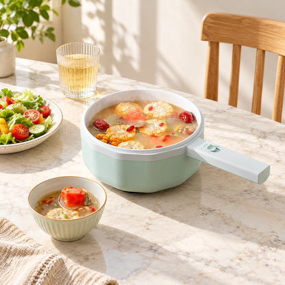 Electric Cooking Pot with Steamer and Glass Lid, 350W/700W