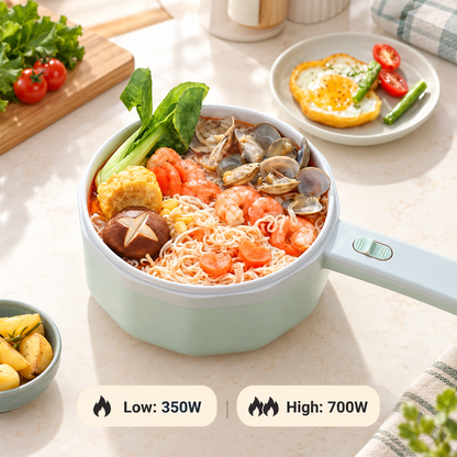 Electric Cooking Pot with Steamer and Glass Lid, 350W/700W