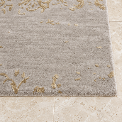 Vintage Floral Runner Rug, Gray-Beige with Gold-Toned Accents, 27" × 96"